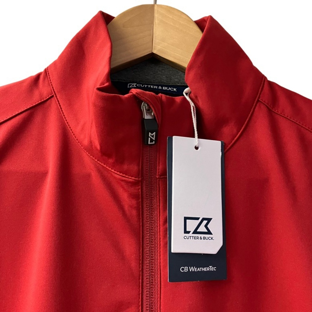 NWT Cutter & Buck CB WeatherTec Windbreaker Full Zip Jacket Mens Medium Red Gray - Picture 3 of 13
